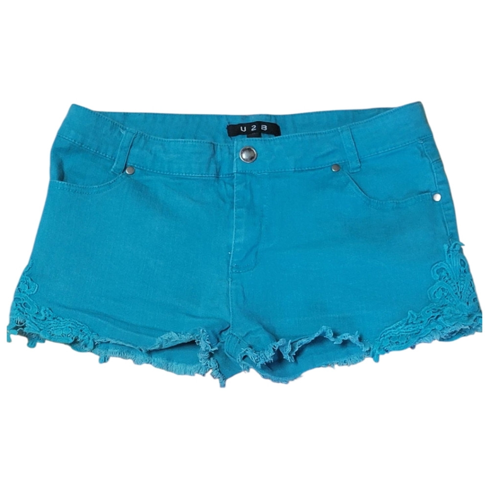 Women's Teal Denim Shorts Summer U2B Size Medium  JUNIORS Boho Style